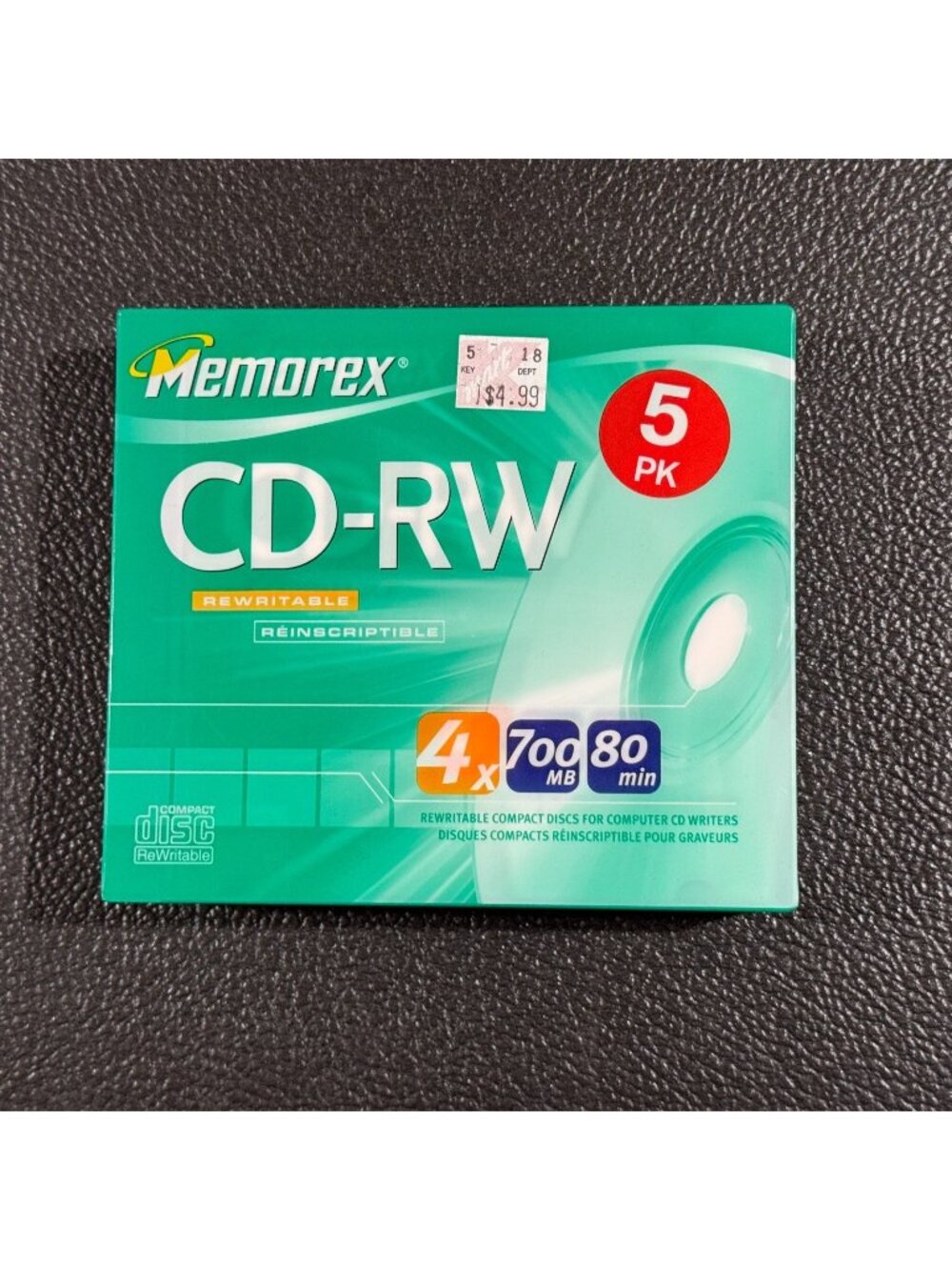 Memorex CD-RW 5 PK Rewritable 700MB 80 Min Audio Recording Time New Sealed
